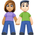 👩🏽‍🤝‍👨🏻 woman and man holding hands: medium skin tone, light skin tone display on Facebook